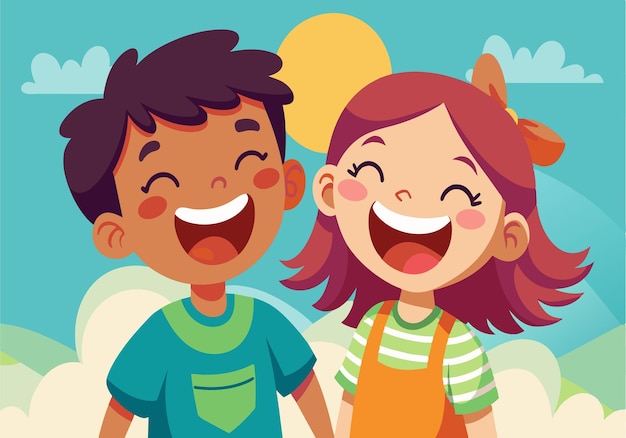 A boy and girl are smiling and holding hands