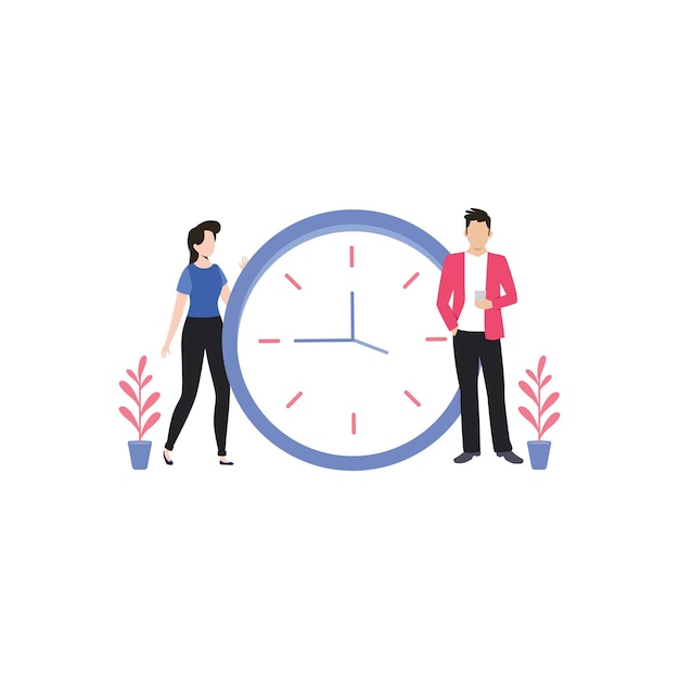 Vector a boy and a girl are standing next to a time clock