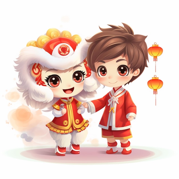 boy and girl are wearing Chinese traditional costume