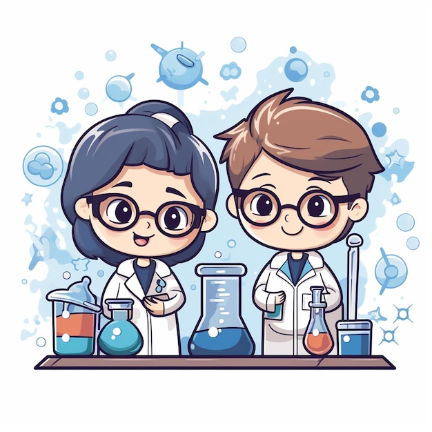 boy and girl are working as scientist doing experiment in the lab