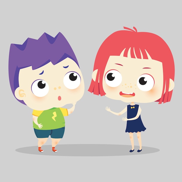 boy girl couple cute kids character comic