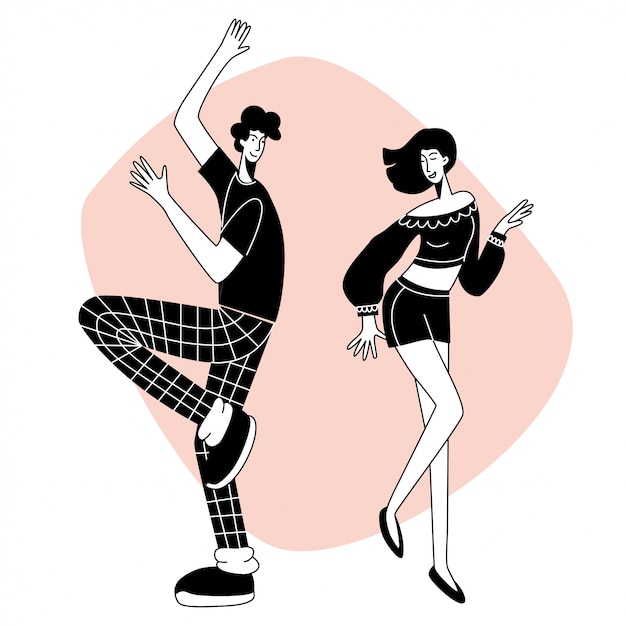 Boy and girl dancing. romantic illustration