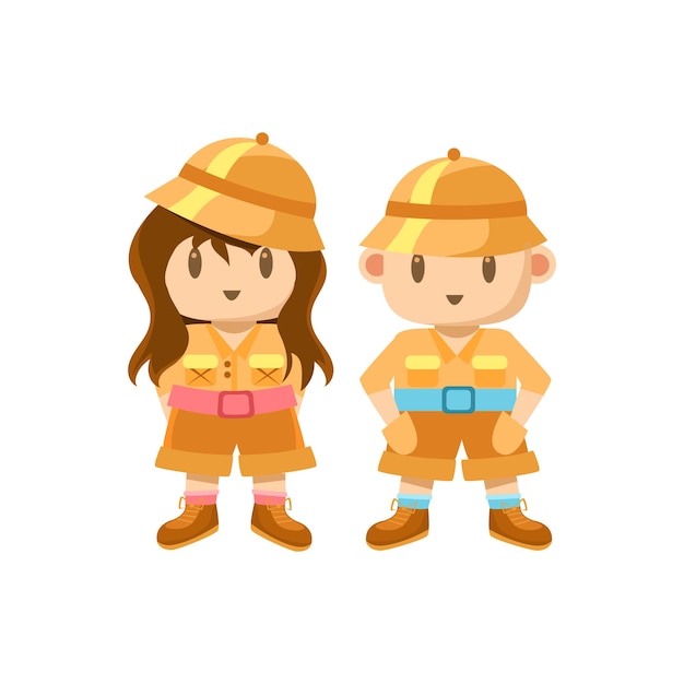 Boy and girl dressed as jungle explorers