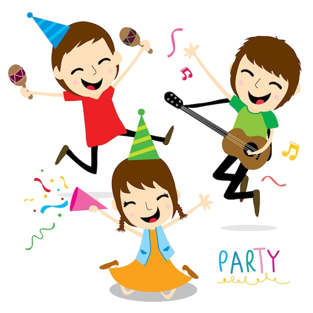 Vector boy and girl enjoy party cute cartoon vector