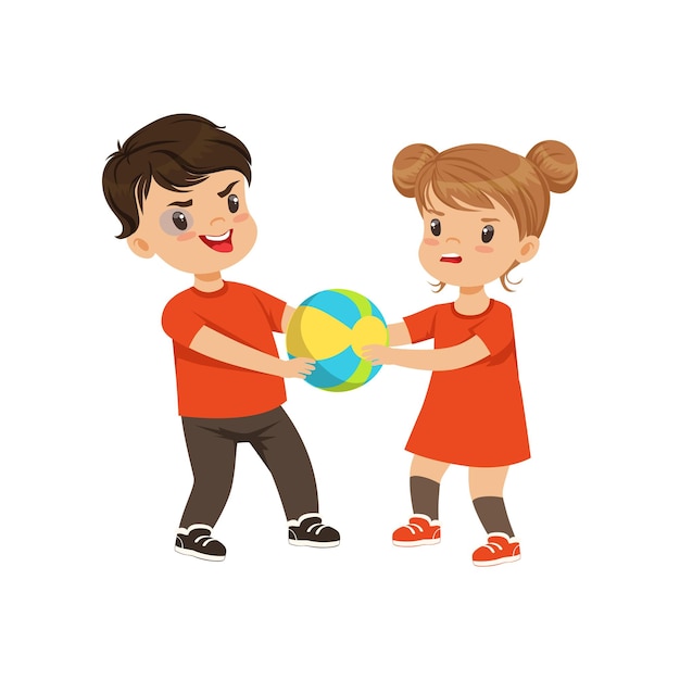 Boy and girl fighting for the ball vector Illustration isolated on a white background