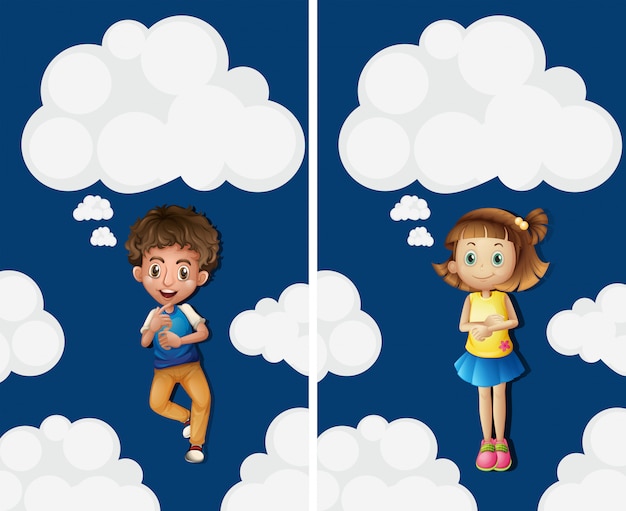 Boy and girl flying in the sky