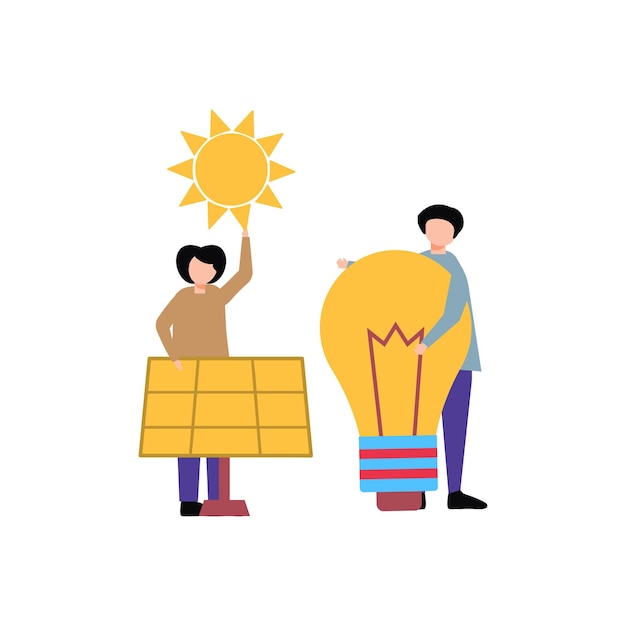 Boy and girl getting light from solar panel