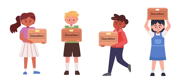 Boy and girl holding donation box vector