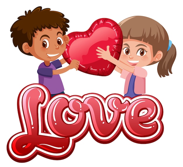 Vector boy and girl holding heart ballook