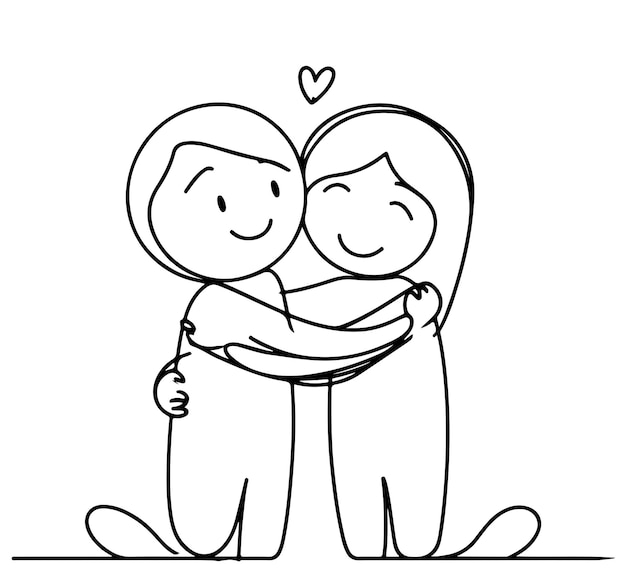 Boy and girl hugs Kids love Abstract person Line art