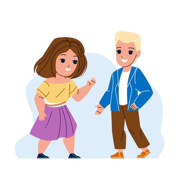 Boy And Girl Kids Talking In Kindergarten Vector Happy Children Friends Talking Together On Playground Preschooler Characters Communication And Friendship Flat Cartoon Illustration