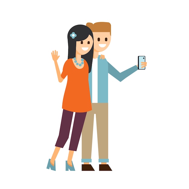 Boy and Girl Making a Selfie Illustration