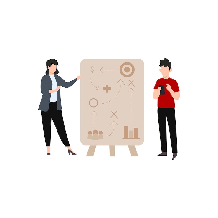 Vector boy and girl planning and strategizing