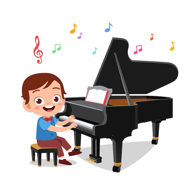 Vector boy and a girl playing piano