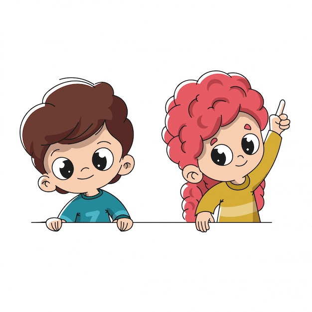 Boy and girl raising their hands