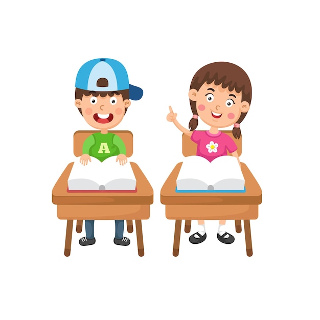 Boy and girl reading book illustration