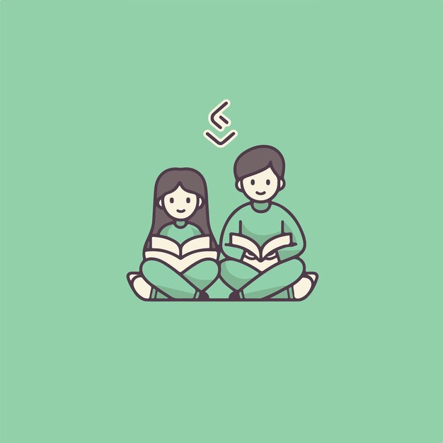 boy and girl reading a book minimalistic logo