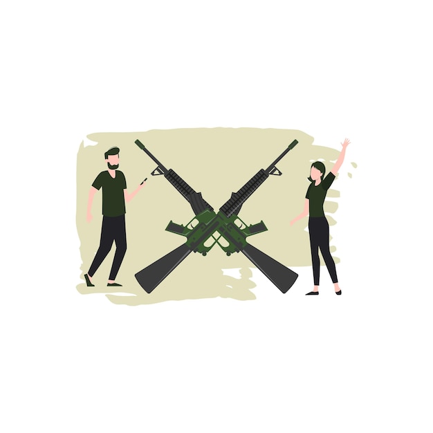 Vector boy and girl ready with rifles