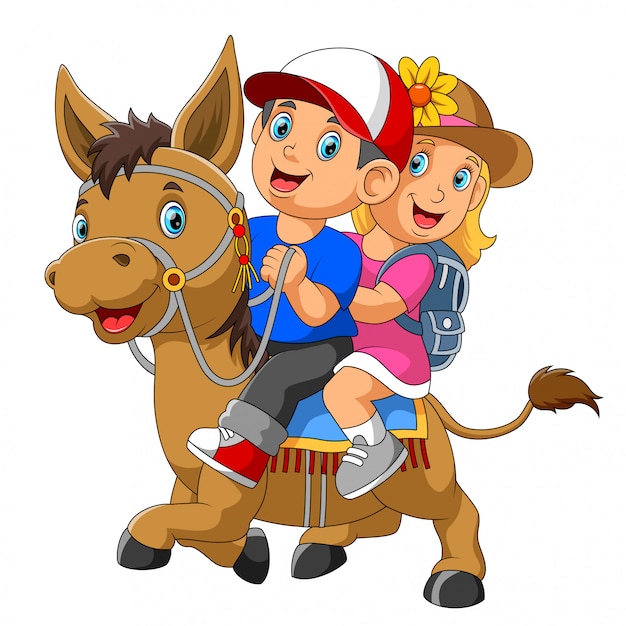 Vector a boy and girl riding horse