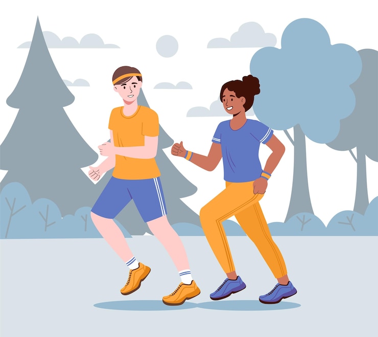 Vector boy and girl run