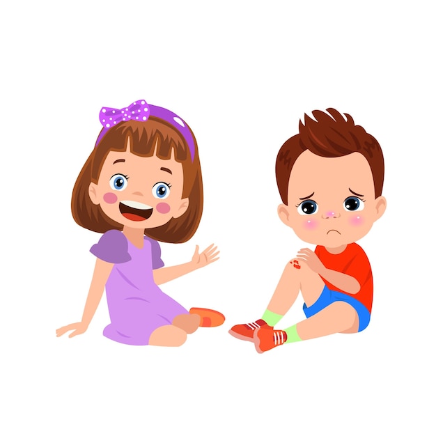 Boy and girl sitting on the floor and crying.