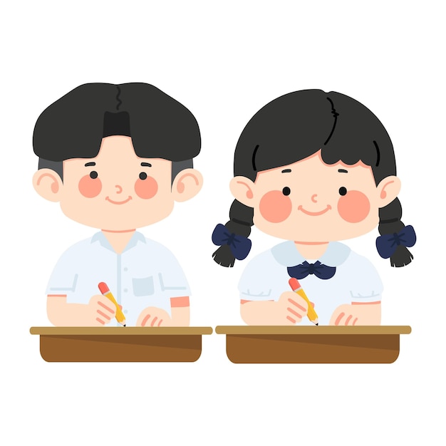 boy and girl sitting and writing at the table