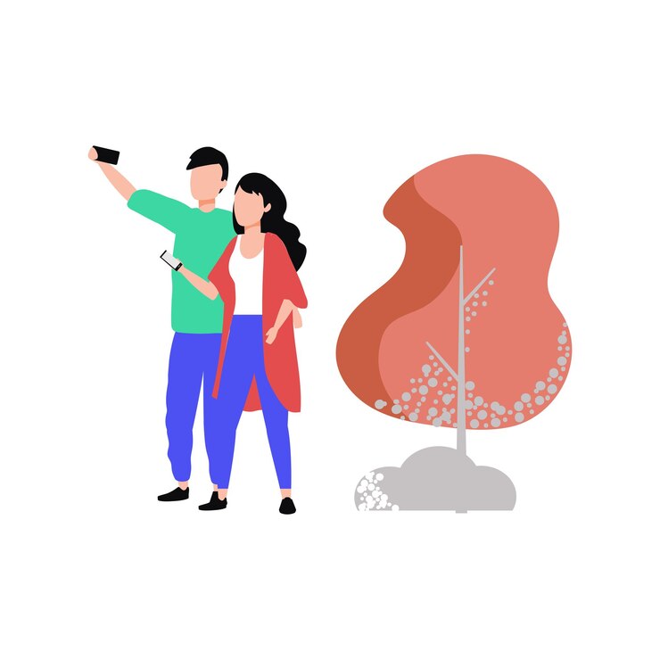 Vector boy and girl taking selfie