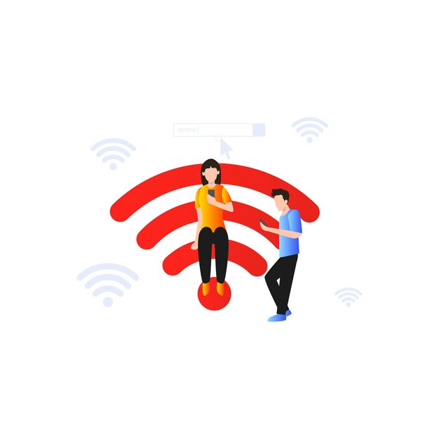 Vector boy and girl using wifi