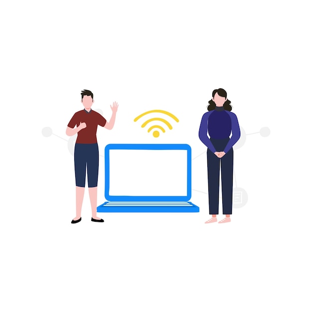 Vector boy and girl using wifi