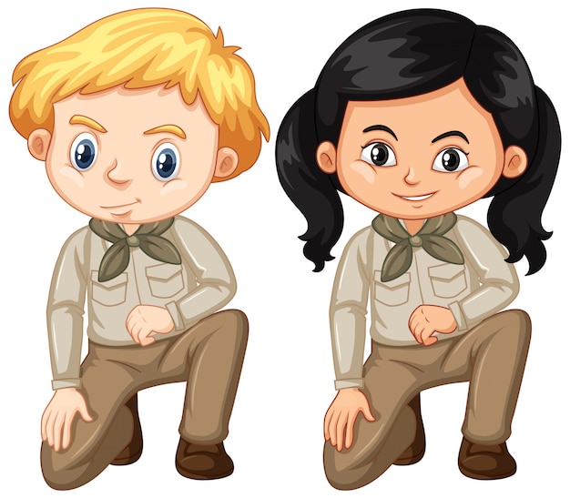 Boy and girl wearing safari outfit