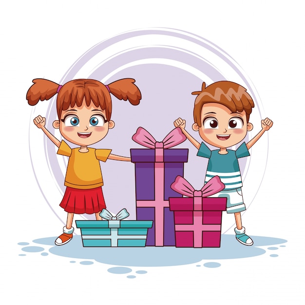 Boy and girl with birthday gifts