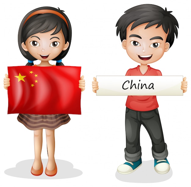 Boy and girl with China flag