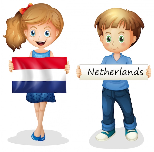 Boy and girl with flag of Netherlands