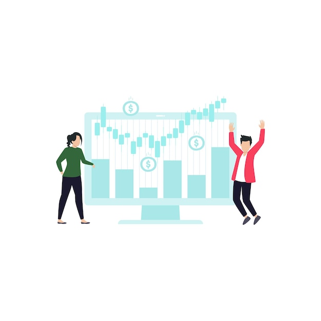 Boy and girl working on an analytical graph of dollars