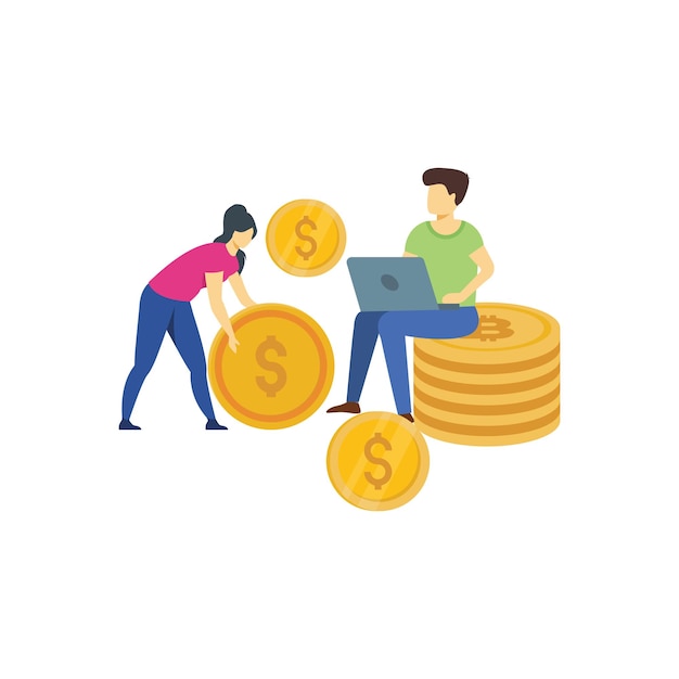 Boy and girl working on dollar coins