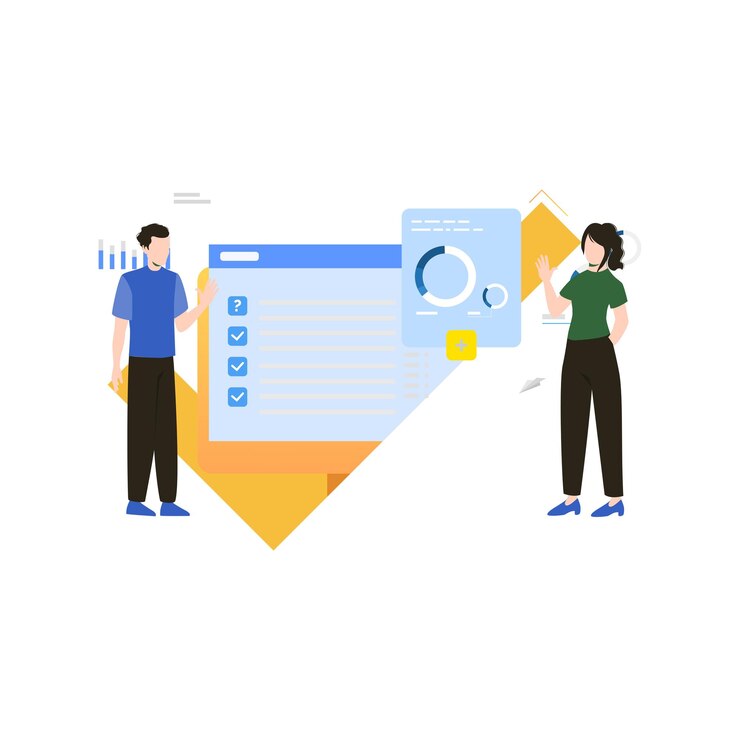 Vector boy and girl working on web page charts