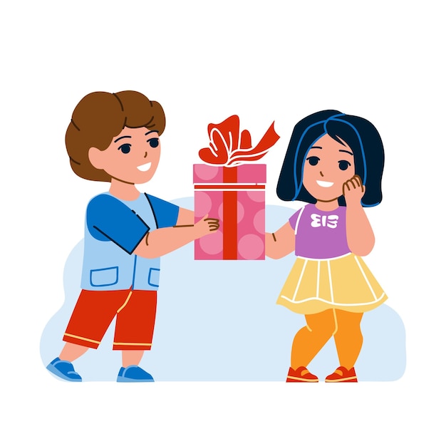 Vector boy give gift to girl friend on birthday vector