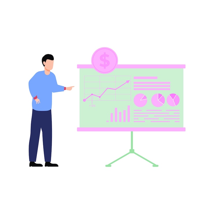 Vector boy giving dollar chart graph presentation
