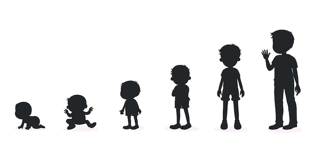 Boy growing up silhouettes collection premium vector template