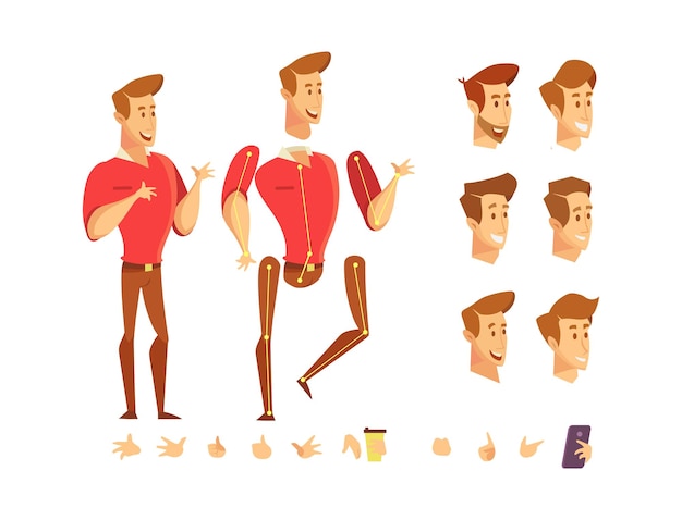 Boy guy for animation with various hairstyles and gestures