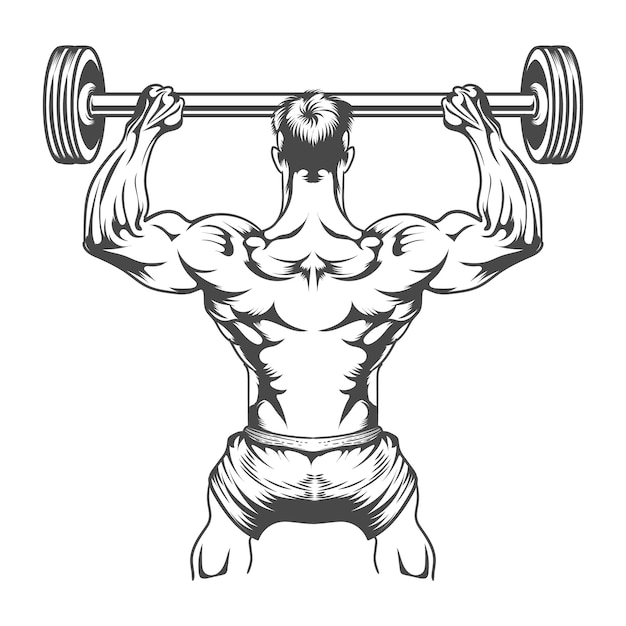 Vector boy gym holding dumble and showing fitness body back side vector design