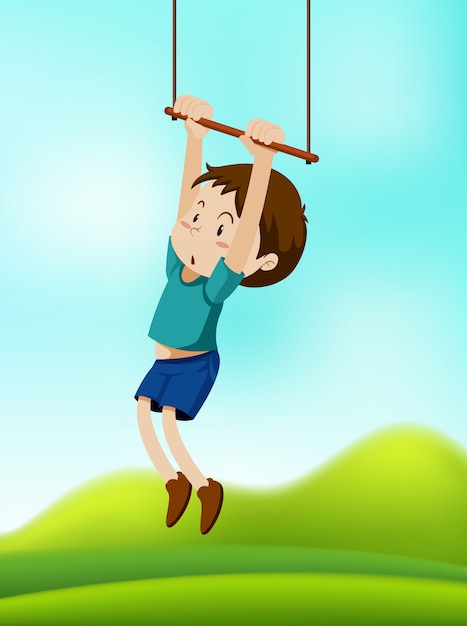 Vector a boy hanging on swing