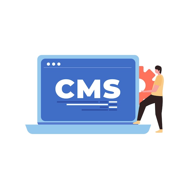 少年はラップトップに CMS システムを搭載しています