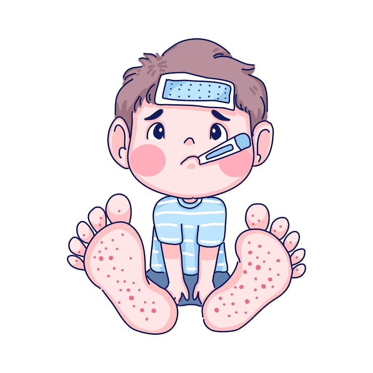 Boy has sick. Hand foot mouth disease