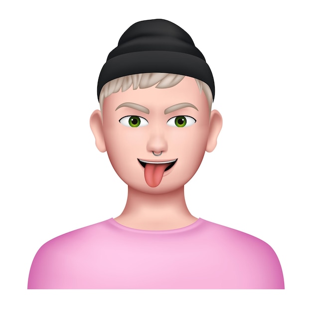 Boy in hat with piercing 3d isolated avatar