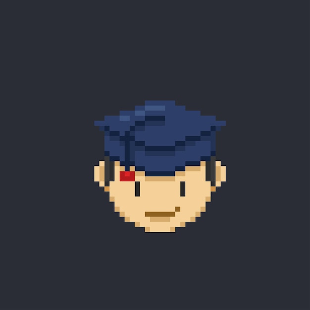 Boy head wearing graduation cap in pixel art style