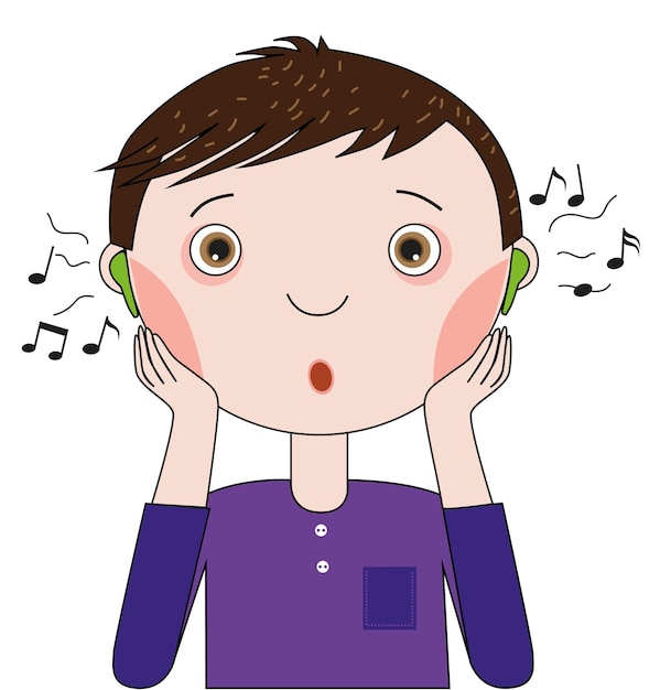 Boy in headphones with music Surprised face