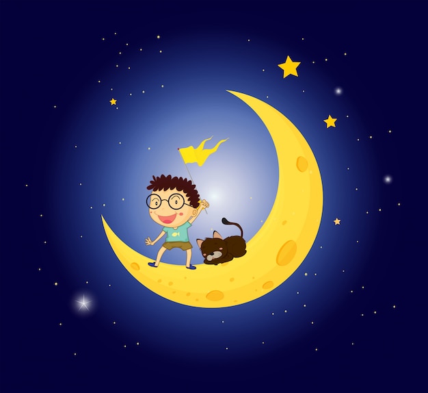 A boy and his pet at the moon