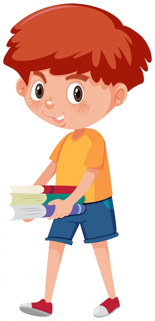 Vector a boy holding books