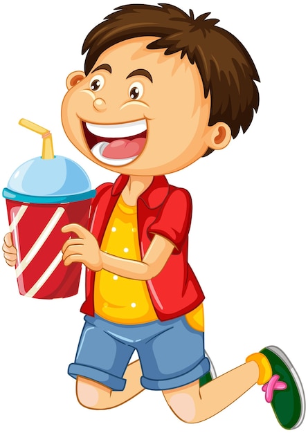 Vector a boy holding drink cup cartoon character isolated on white background